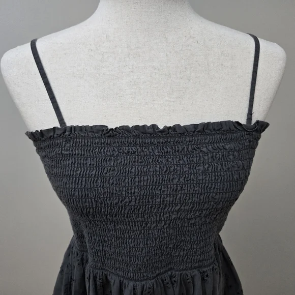 American Eagle Tank Top Shirt Lace Smocked Eyelet Babydoll Charcoal Women's XL - Picture 6 of 16